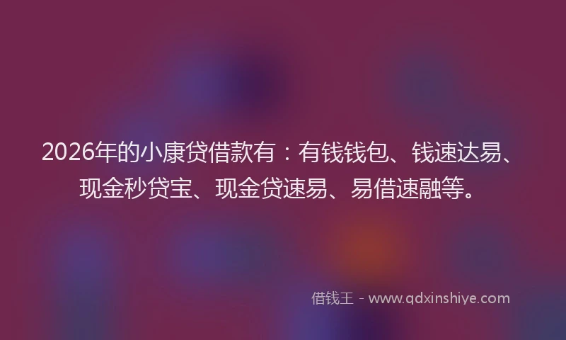 2026年的小康贷借款有：有钱钱包、钱速达易、现金秒贷宝、现金贷速易、易借速融等。