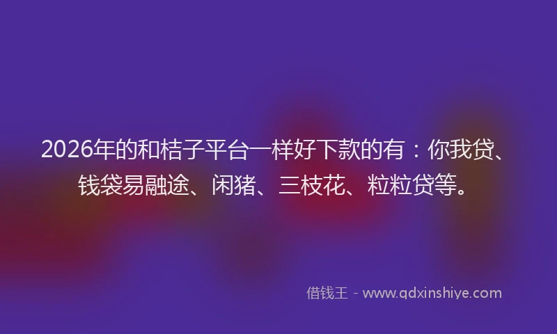 2026年的和桔子平台一样好下款的有：你我贷、钱袋易融途、闲猪、三枝花、粒粒贷等。