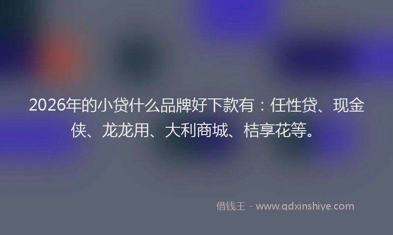 2026年的小贷什么品牌好下款有：任性贷、现金侠、龙龙用、大利商城、桔享花等。