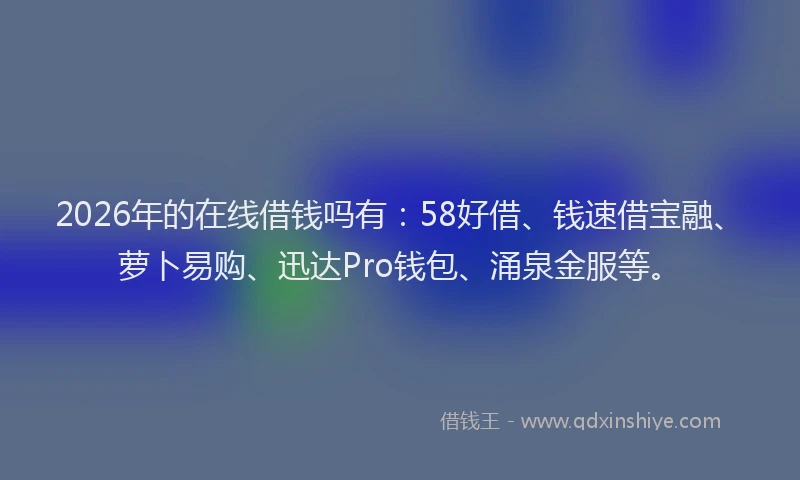 2026年的在线借钱吗有：58好借、钱速借宝融、萝卜易购、迅达Pro钱包、涌泉金服等。