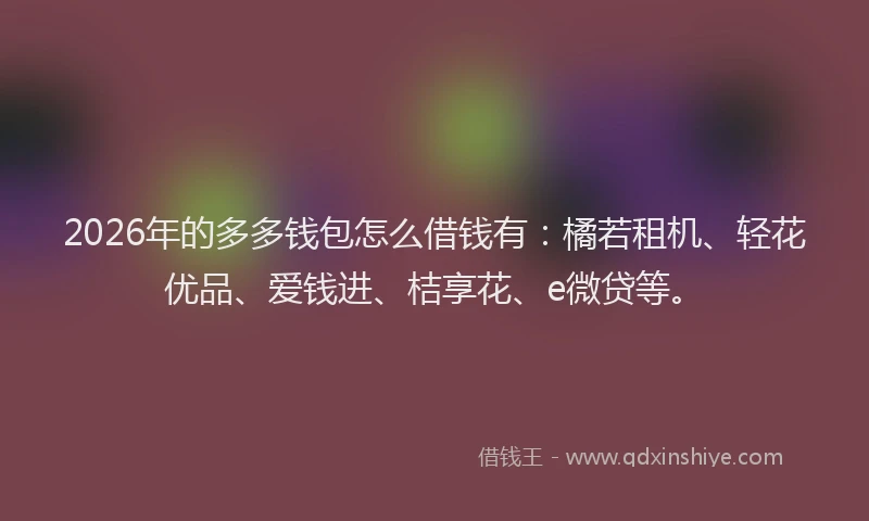 2026年的多多钱包怎么借钱有：橘若租机、轻花优品、爱钱进、桔享花、e微贷等。