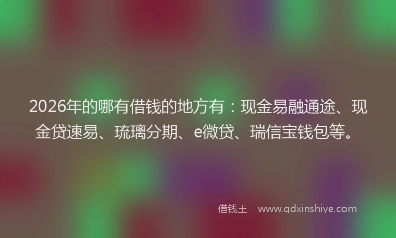 2026年的哪有借钱的地方有：现金易融通途、现金贷速易、琉璃分期、e微贷、瑞信宝钱包等。