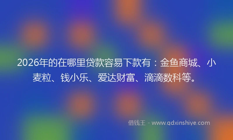 2026年的在哪里贷款容易下款有：金鱼商城、小麦粒、钱小乐、爱达财富、滴滴数科等。