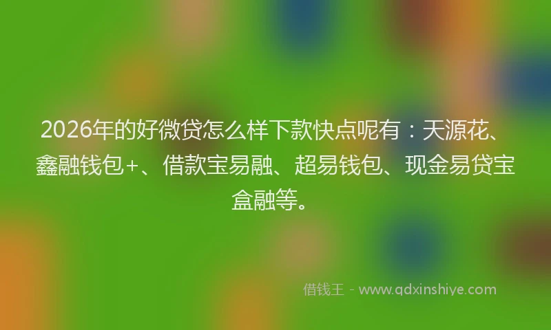 2026年的好微贷怎么样下款快点呢有：天源花、鑫融钱包+、借款宝易融、超易钱包、现金易贷宝盒融等。