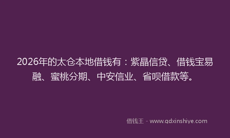 2026年的太仓本地借钱有：紫晶信贷、借钱宝易融、蜜桃分期、中安信业、省呗借款等。