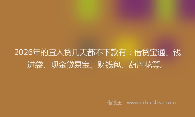 2026年的宜人贷几天都不下款有：借贷宝通、钱进袋、现金贷易宝、财钱包、葫芦花等。