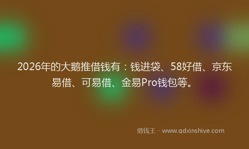 2026年的大鹅推借钱有：钱进袋、58好借、京东易借、可易借、金易Pro钱包等。