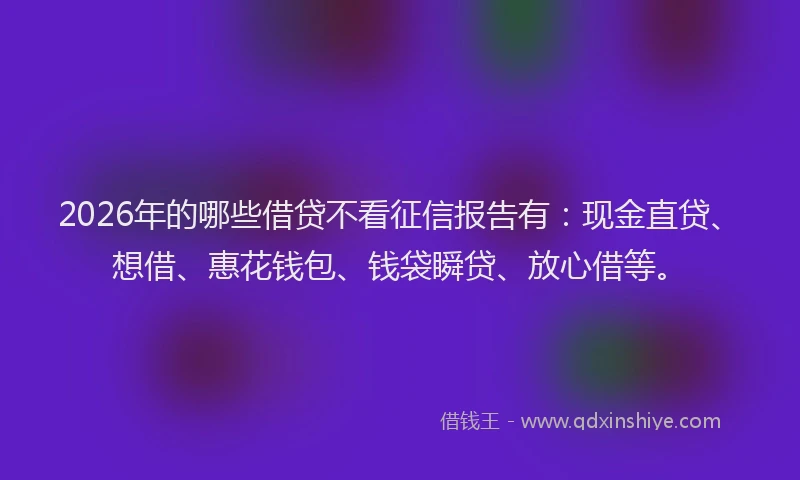 2026年的哪些借贷不看征信报告有：现金直贷、想借、惠花钱包、钱袋瞬贷、放心借等。