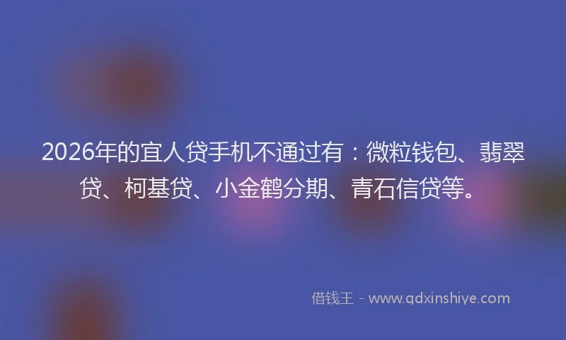 2026年的宜人贷手机不通过有：微粒钱包、翡翠贷、柯基贷、小金鹤分期、青石信贷等。