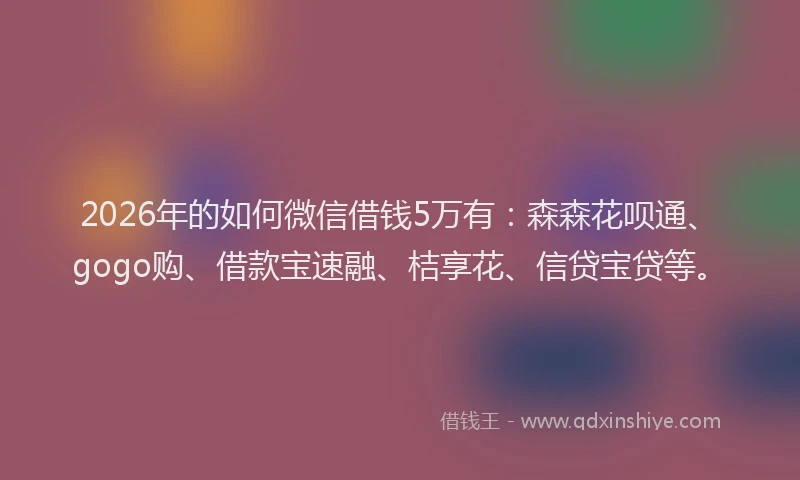 2026年的如何微信借钱5万有：森森花呗通、gogo购、借款宝速融、桔享花、信贷宝贷等。