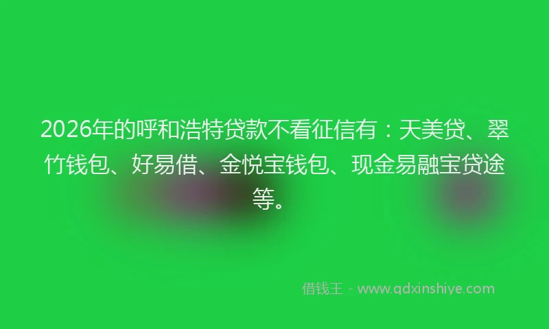 2026年的呼和浩特贷款不看征信有：天美贷、翠竹钱包、好易借、金悦宝钱包、现金易融宝贷途等。
