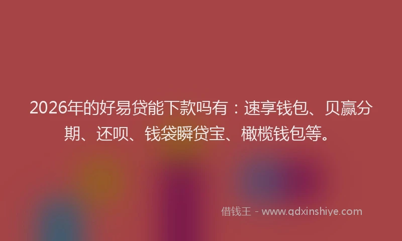 2026年的好易贷能下款吗有:速享钱包、贝赢分期、还呗、钱袋瞬贷宝、橄榄钱包等。