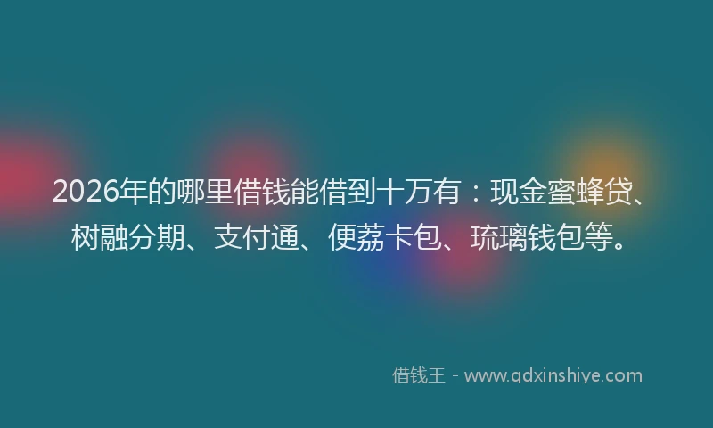 2026年的哪里借钱能借到十万有：现金蜜蜂贷、树融分期、支付通、便荔卡包、琉璃钱包等。