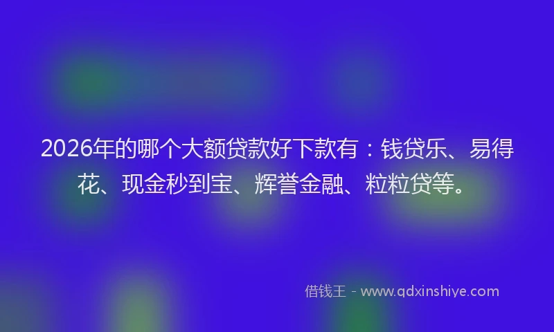 2026年的哪个大额贷款好下款有：钱贷乐、易得花、现金秒到宝、辉誉金融、粒粒贷等。