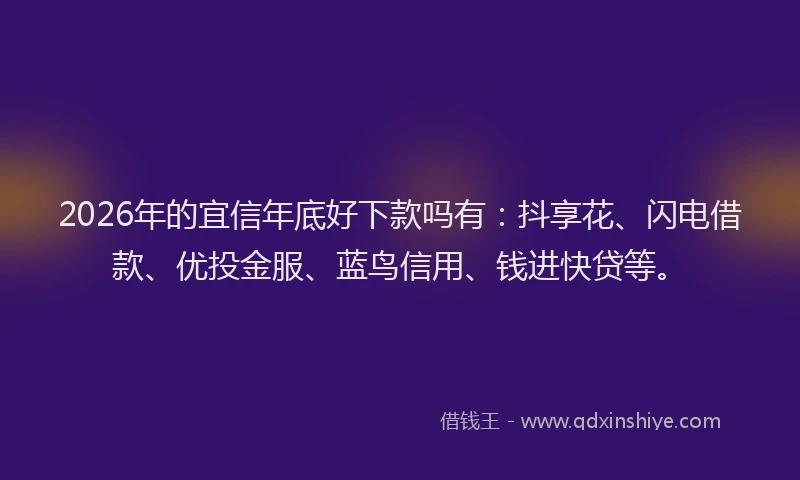 2026年的宜信年底好下款吗有：抖享花、闪电借款、优投金服、蓝鸟信用、钱进快贷等。