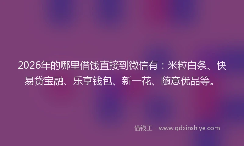 2026年的哪里借钱直接到微信有：米粒白条、快易贷宝融、乐享钱包、新一花、随意优品等。