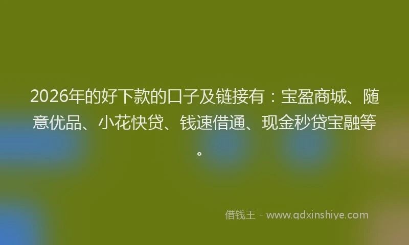 2026年的好下款的口子及链接有：宝盈商城、随意优品、小花快贷、钱速借通、现金秒贷宝融等。