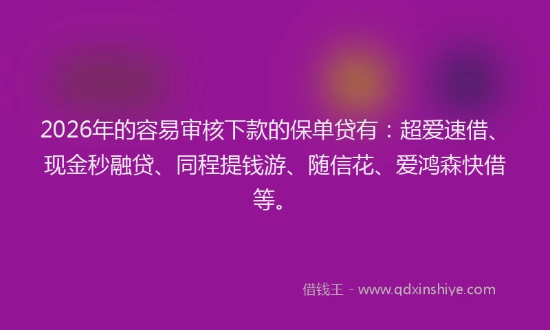 2026年的容易审核下款的保单贷有：超爱速借、现金秒融贷、同程提钱游、随信花、爱鸿森快借等。