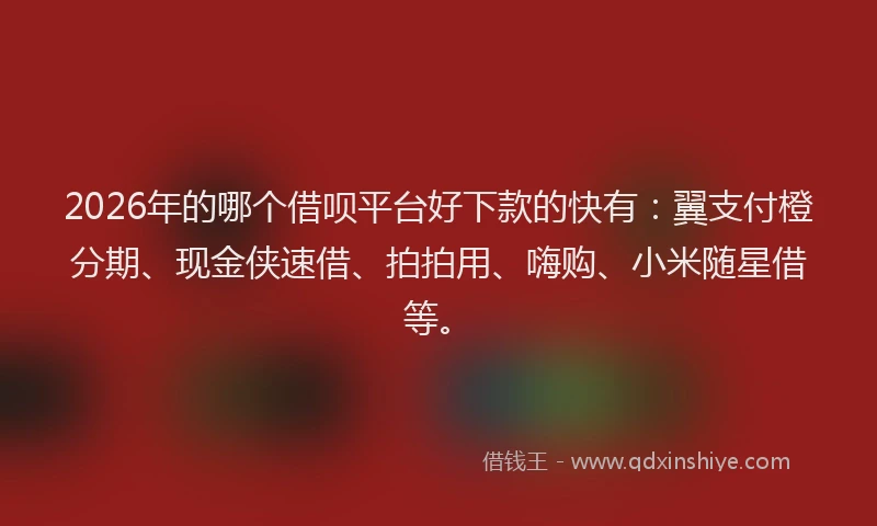 2026年的哪个借呗平台好下款的快有：翼支付橙分期、现金侠速借、拍拍用、嗨购、小米随星借等。