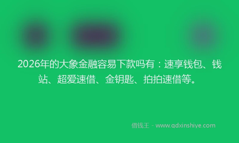 2026年的大象金融容易下款吗有：速享钱包、钱站、超爱速借、金钥匙、拍拍速借等。