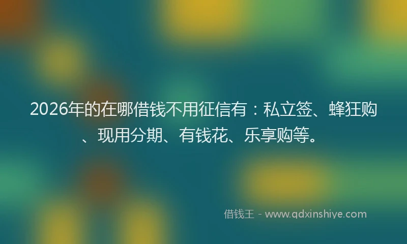 2026年的在哪借钱不用征信有：私立签、蜂狂购、现用分期、有钱花、乐享购等。
