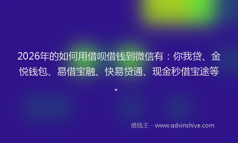 2026年的如何用借呗借钱到微信有：你我贷、金悦钱包、易借宝融、快易贷通、现金秒借宝途等。