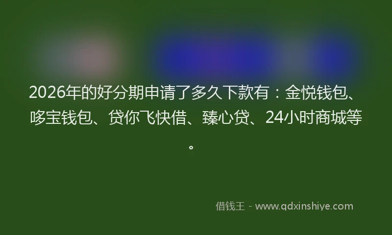2026年的好分期申请了多久下款有：金悦钱包、哆宝钱包、贷你飞快借、臻心贷、24小时商城等。