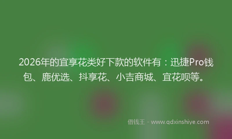 2026年的宜享花类好下款的软件有：迅捷Pro钱包、鹿优选、抖享花、小吉商城、宜花呗等。