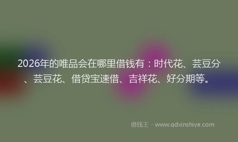 2026年的唯品会在哪里借钱有：时代花、芸豆分、芸豆花、借贷宝速借、吉祥花、好分期等。