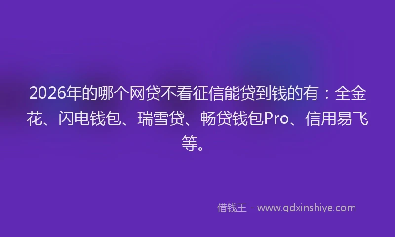 2026年的哪个网贷不看征信能贷到钱的有：全金花、闪电钱包、瑞雪贷、畅贷钱包Pro、信用易飞等。