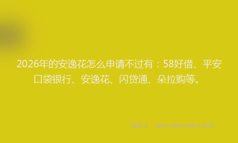 2026年的安逸花怎么申请不过有：58好借、平安口袋银行、安逸花、闪贷通、朵拉购等。