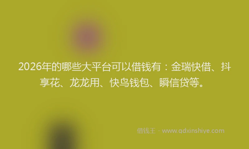2026年的哪些大平台可以借钱有：金瑞快借、抖享花、龙龙用、快鸟钱包、瞬信贷等。