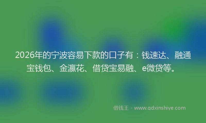 2026年的宁波容易下款的口子有：钱速达、融通宝钱包、金瀛花、借贷宝易融、e微贷等。