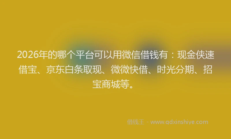 2026年的哪个平台可以用微信借钱有：现金侠速借宝、京东白条取现、微微快借、时光分期、招宝商城等。