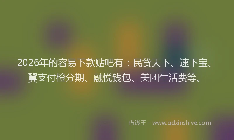 2026年的容易下款贴吧有：民贷天下、速下宝、翼支付橙分期、融悦钱包、美团生活费等。