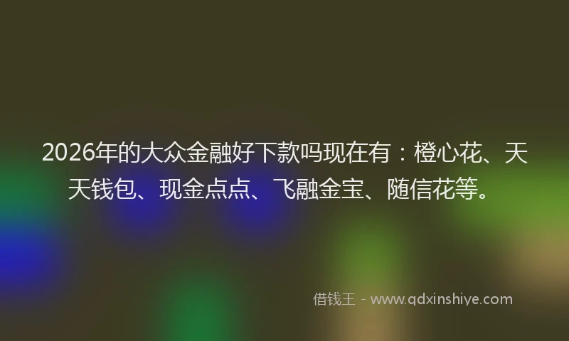 2026年的大众金融好下款吗现在有：橙心花、天天钱包、现金点点、飞融金宝、随信花等。