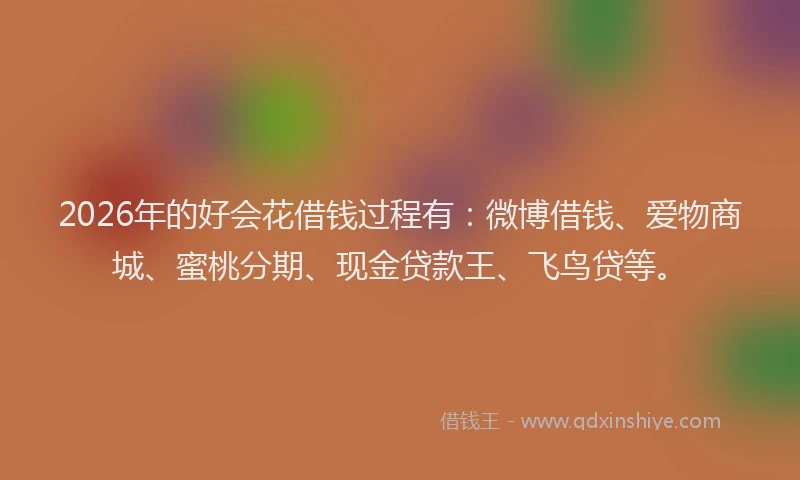 2026年的好会花借钱过程有：微博借钱、爱物商城、蜜桃分期、现金贷款王、飞鸟贷等。