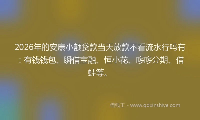 2026年的安康小额贷款当天放款不看流水行吗有：有钱钱包、瞬借宝融、恒小花、哆哆分期、借蛙等。