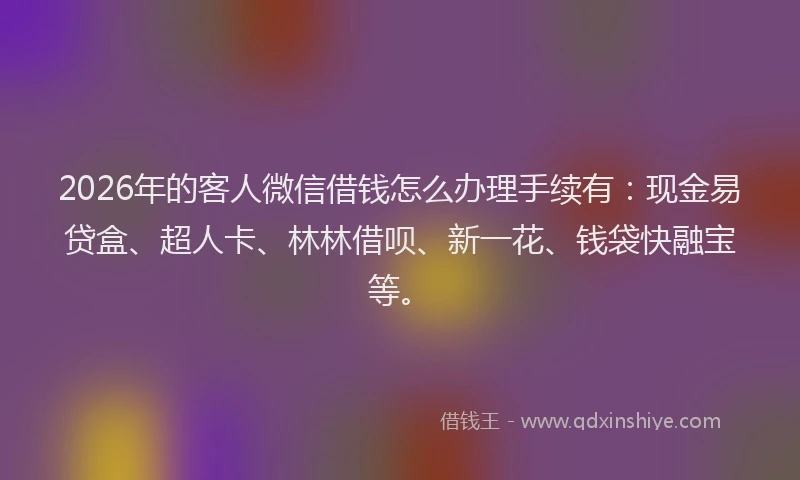 2026年的客人微信借钱怎么办理手续有：现金易贷盒、超人卡、林林借呗、新一花、钱袋快融宝等。