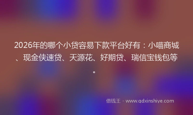 2026年的哪个小贷容易下款平台好有：小喵商城、现金侠速贷、天源花、好期贷、瑞信宝钱包等。