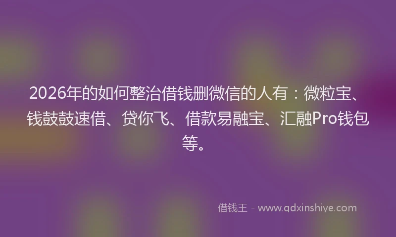2026年的如何整治借钱删微信的人有：微粒宝、钱鼓鼓速借、贷你飞、借款易融宝、汇融Pro钱包等。