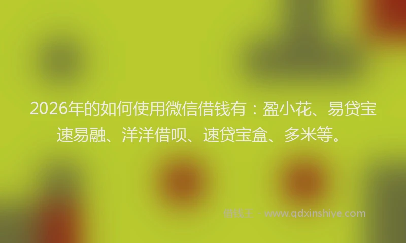2026年的如何使用微信借钱有：盈小花、易贷宝速易融、洋洋借呗、速贷宝盒、多米等。