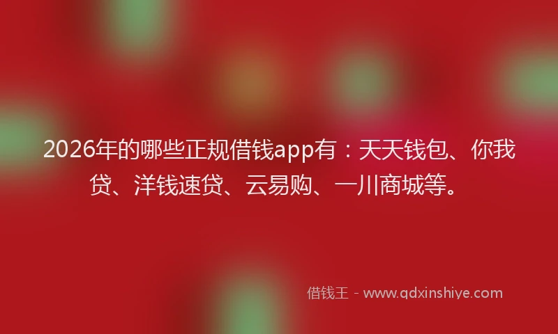 2026年的哪些正规借钱app有：天天钱包、你我贷、洋钱速贷、云易购、一川商城等。