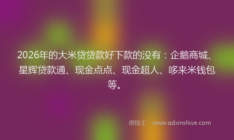 2026年的大米贷贷款好下款的没有：企鹅商城、星辉贷款通、现金点点、现金超人、哆来米钱包等。
