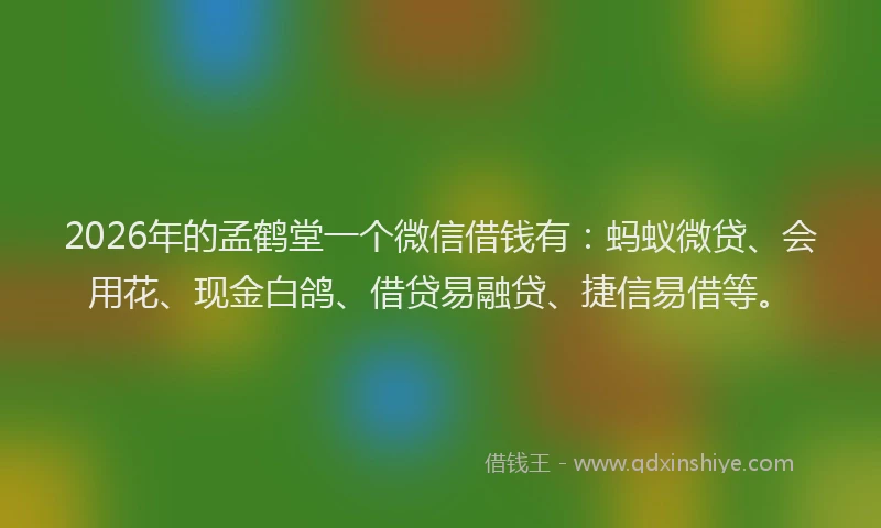 2026年的孟鹤堂一个微信借钱有：蚂蚁微贷、会用花、现金白鸽、借贷易融贷、捷信易借等。