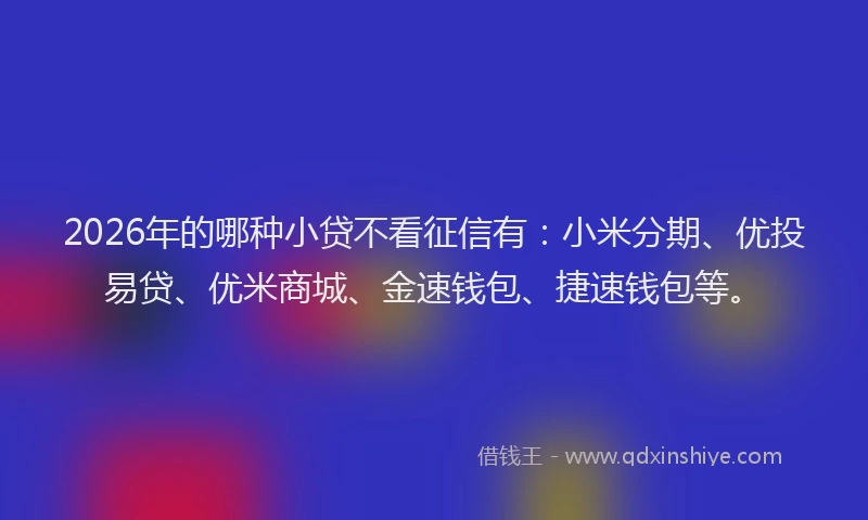 2026年的哪种小贷不看征信有：小米分期、优投易贷、优米商城、金速钱包、捷速钱包等。