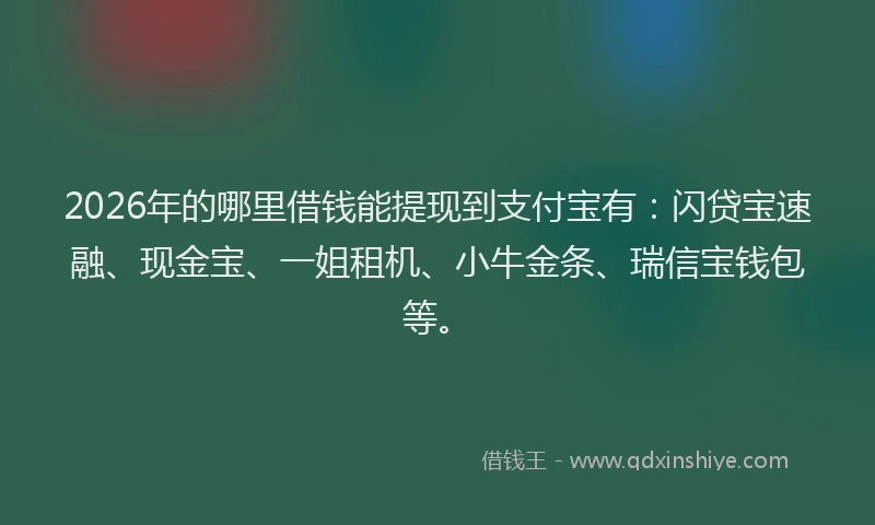 2026年的哪里借钱能提现到支付宝有：闪贷宝速融、现金宝、一姐租机、小牛金条、瑞信宝钱包等。
