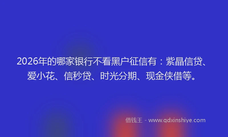 2026年的哪家银行不看黑户征信有：紫晶信贷、爱小花、信秒贷、时光分期、现金侠借等。
