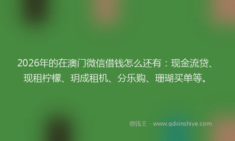 2026年的在澳门微信借钱怎么还有：现金流贷、现租柠檬、玥成租机、分乐购、珊瑚买单等。