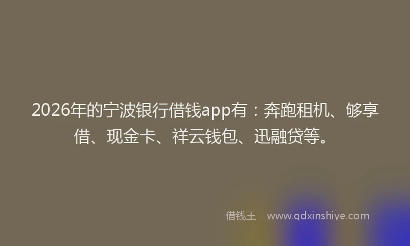 2026年的宁波银行借钱app有:奔跑租机、够享借、现金卡、祥云钱包、迅融贷等。